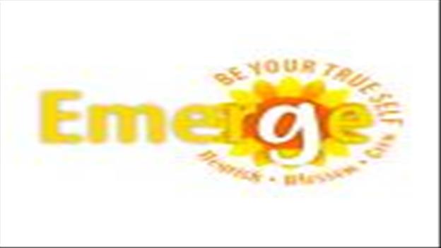 Word Emerge with yellow flow underneath and words be your true self grow blossom nourish